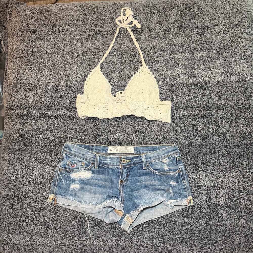 Vintage 2000s Hollister Y2K Low‎ Rise Distressed Denim Cutoff Shorts Womens 1